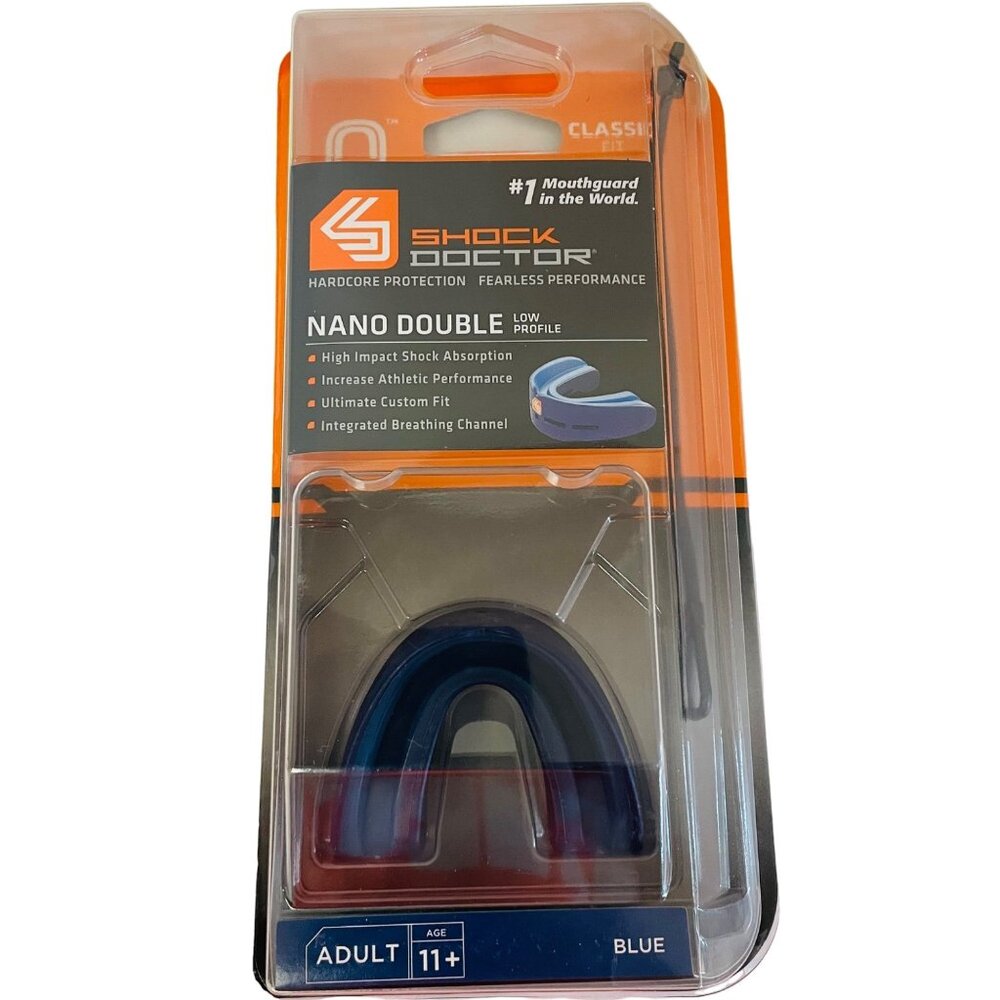 Shock Doctor Nano Double Mouthguard Blue Adult 11+ Classic Fit Hardcore Protecti